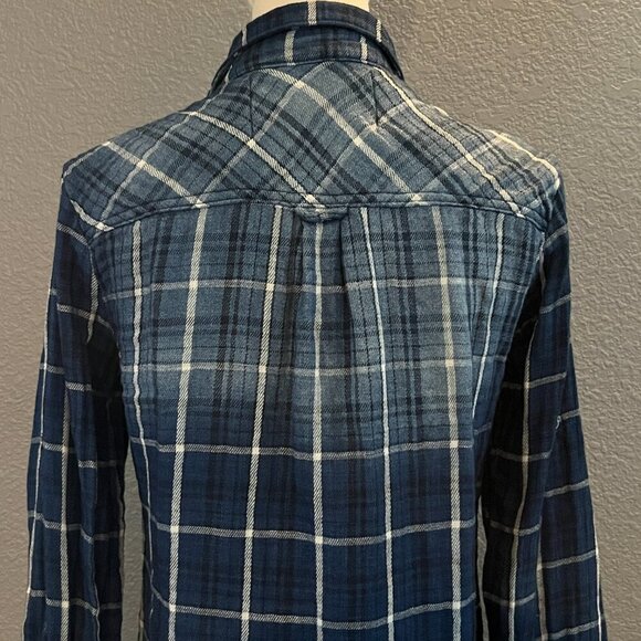 BELLA DAHL Blue Ombre 100% Cotton Flannel Plaid Button Down Shirt Shacket EUC XS - Picture 6 of 10